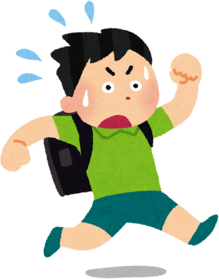 Illustration of a Young Boy Running Late to School with Backpack